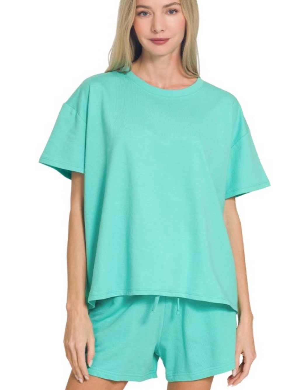 Zenana Relaxed Fit Short Sleeve and Shorts Set 100% Cotton